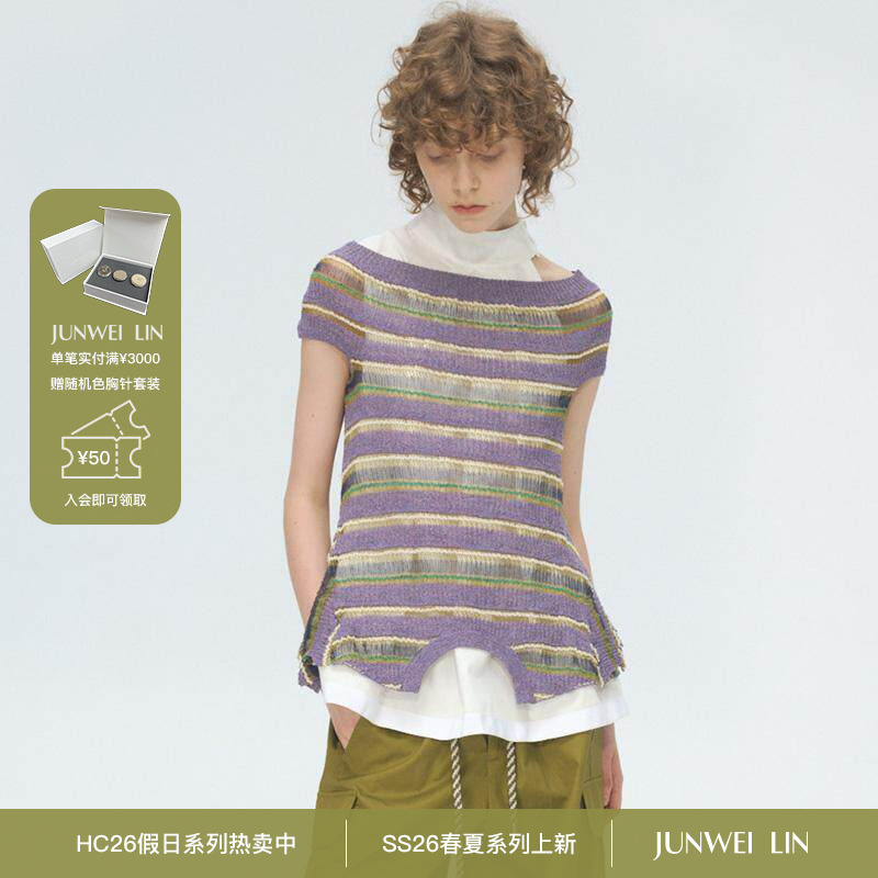 Junwei Linss25 Inverted Design One-Shoulder Striped Women's Top New Striped Knit