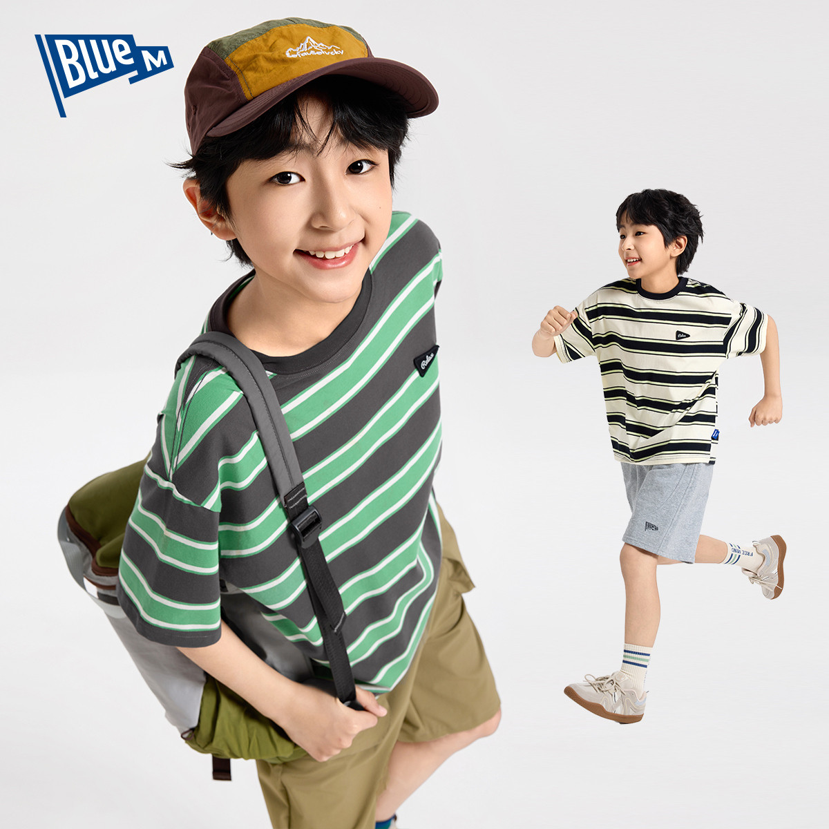 Bluem童装男童短袖T恤儿童夏季上衣2025新款男孩大童洋气条纹半袖