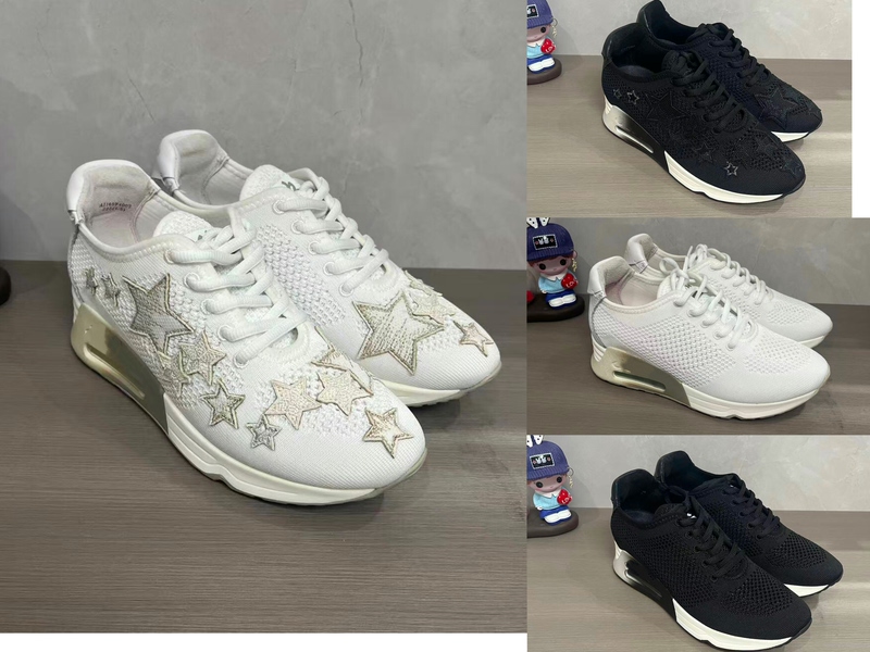 Myss Ash Women's Shoes 2025 New Star Embroidered Thick-Soled Height-Increasing Lace-Up Air-Cushion Casual Shoes Sports Running Shoes
