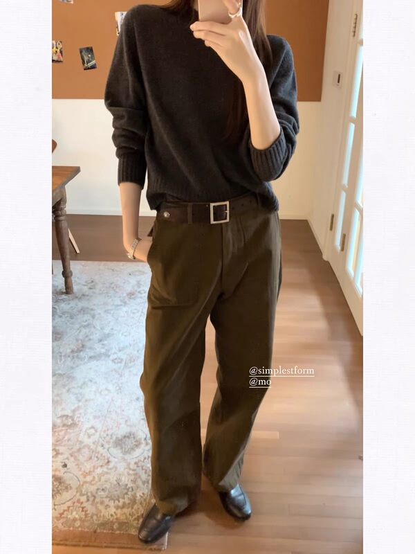 Mo Studio｜100% Cotton, Beautiful Washed Brown Workwear Casual Pants 102815