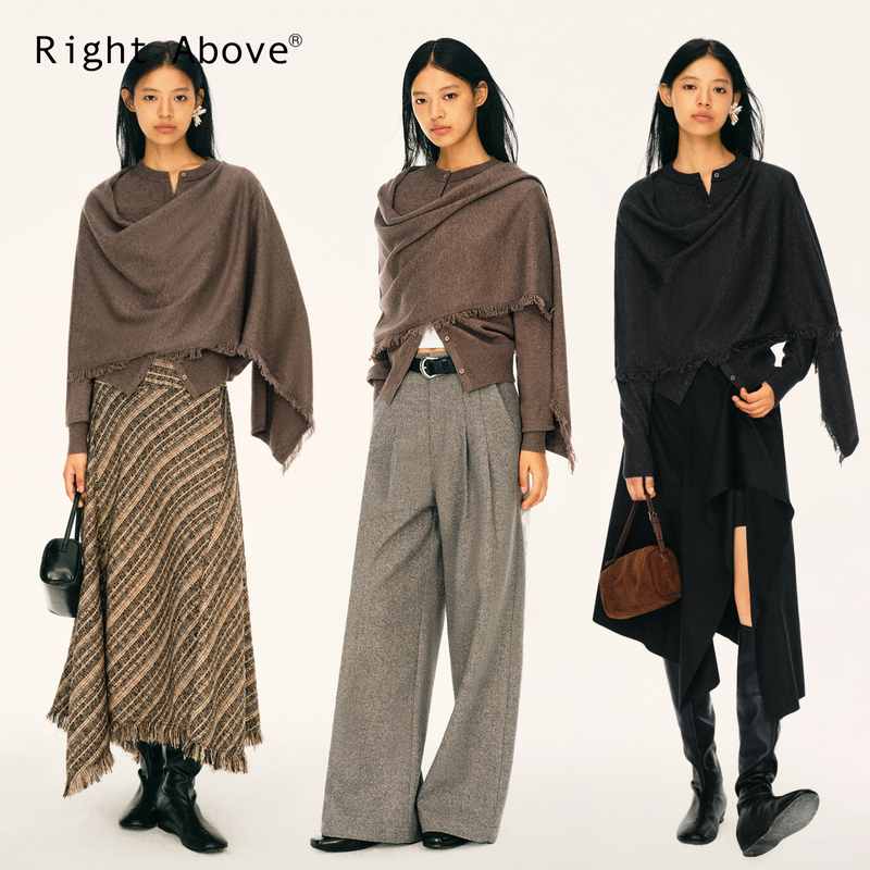 [Same Style as Guan Xiaotong] Right Above Freely Stretchable, Can Be Wrapped Around as a Shawl, Tassel Sweater, All-In-One Cape