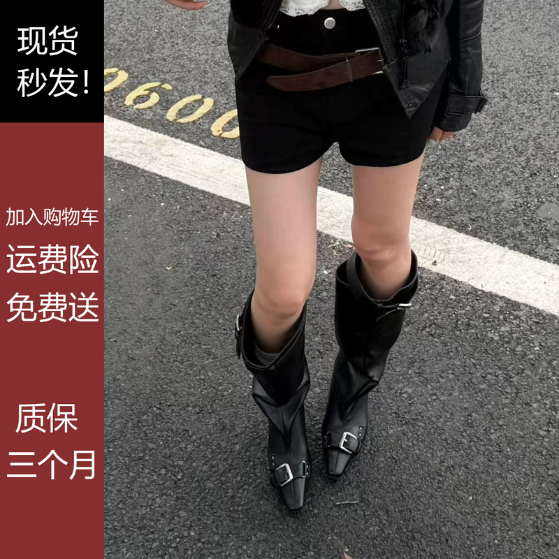 Long Boots 2026 Autumn and Winter New Style Black Super Popular European and American Cat Heel Square Toe Stiletto Heel Wasteland Style Stacked Long Boots Long Boots 2026 Autumn and Winter New Style Black Super Popular European and American Cat Heel Square Toe Stiletto Heel Wasteland Style Stacked Long Boots