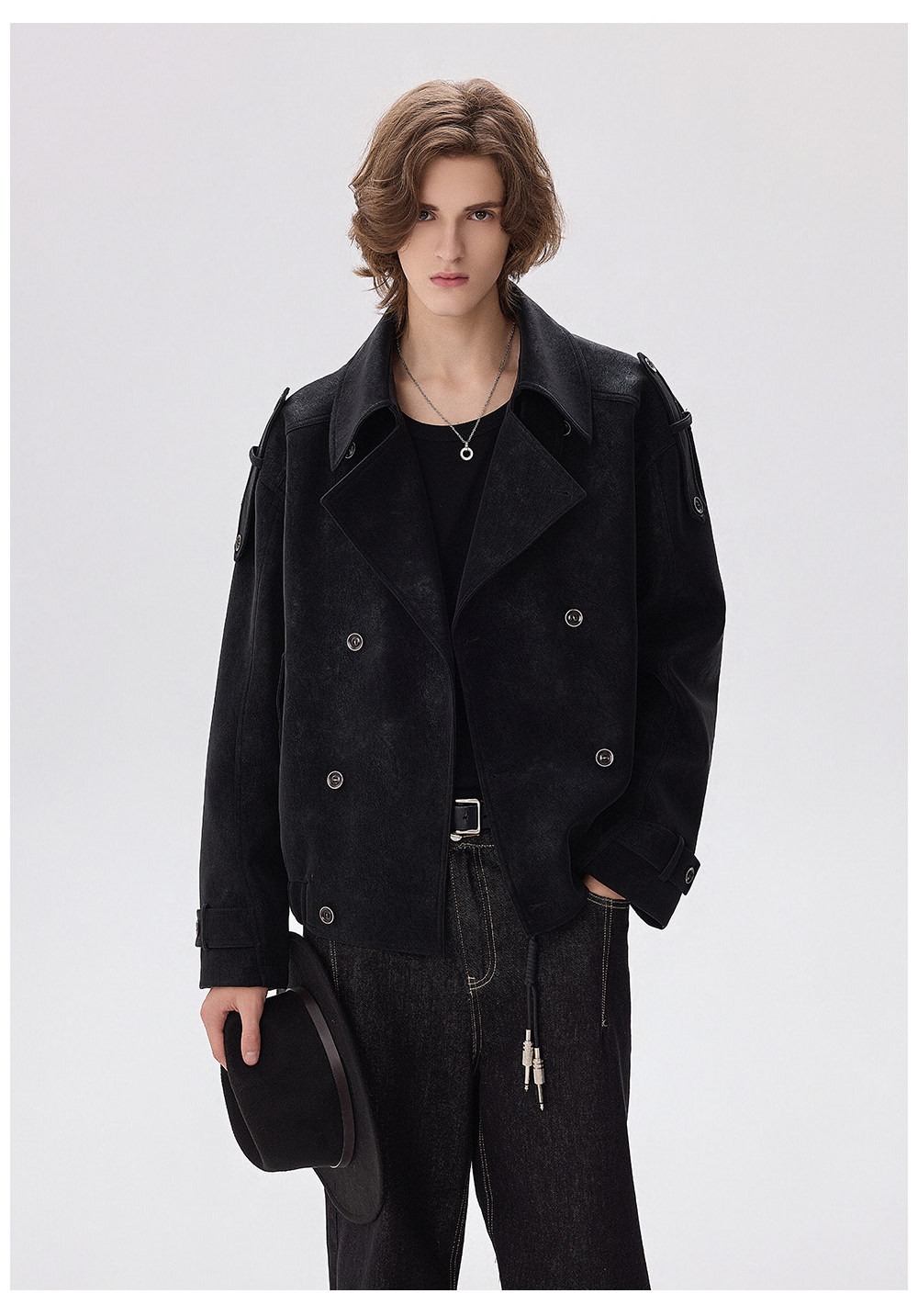 CHOR Black Double-Breasted Trench Coat