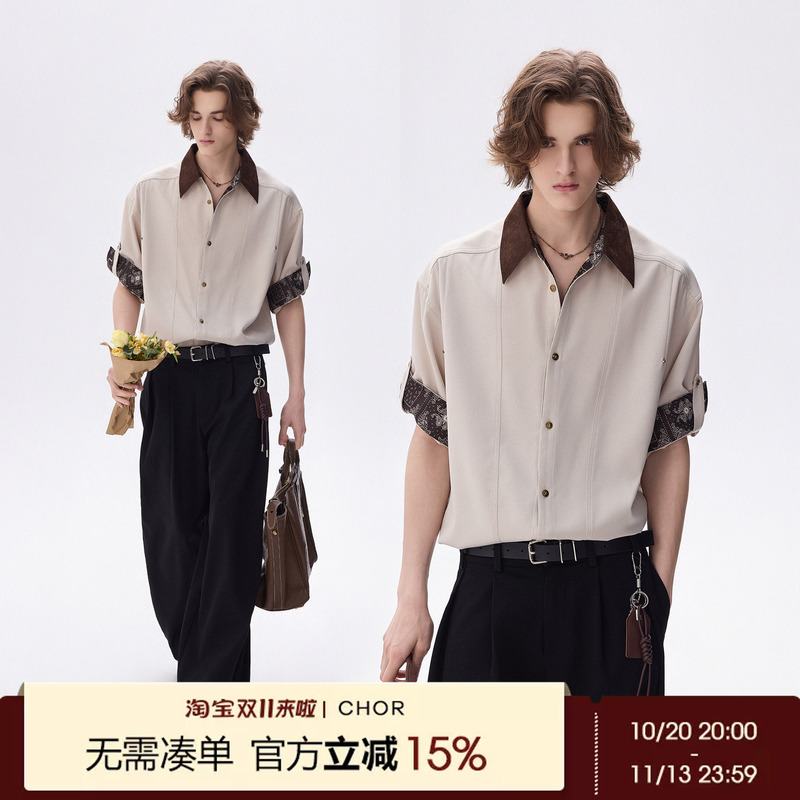 Chor American Retro Patchwork Color-Block Short-Sleeve Shirt for Men 2026 Summer New Business Casual Shirt Versatile Chor American Retro Patchwork Color-Block Short-Sleeve Shirt for Men 2026 Summer New Business Casual Shirt Versatile