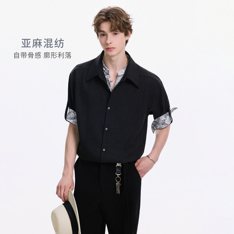 Chor Old Money Style Fake Two-Piece Short-Sleeved Shirt for Men 2026 Summer New Thin Paisley Color-Block Casual Shirt