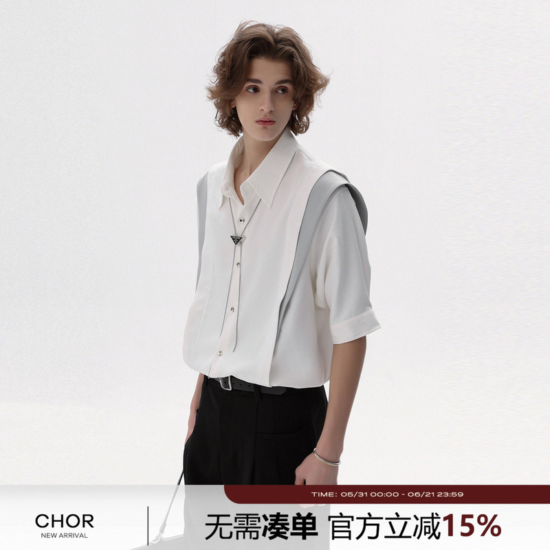 Chor Large Lapel, Off-Shoulder Design, Loose-Fitting Men's Short-Sleeve Shirt, High-End Mid-Sleeve, Light Luxury, Versatile Trendy Shirt Chor Large Lapel, Off-Shoulder Design, Loose-Fitting Men's Short-Sleeve Shirt, High-End Mid-Sleeve, Light Luxury, Versatile Trendy Shirt
