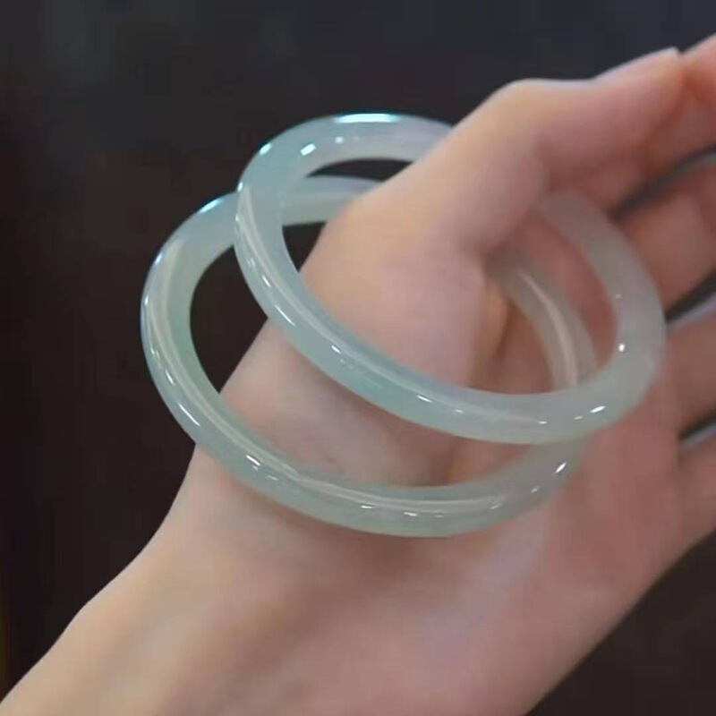 Myanmar Glass Jade Bracelet, Beauty Bar, Clear Base, Jadeite a Round Bar Bracelet, Enhances Complexion, Elegant Style, Bracelet with Bubbles