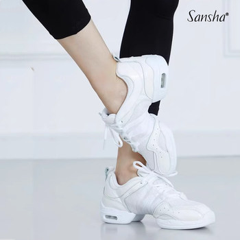 Sansha Modern Jazz Square Dance Shoes Cowhide Mesh Air Cushion Fashion Sports Dance Shoes Women White