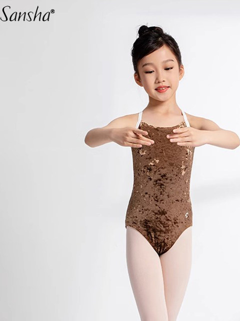 Sansha Sansha dance clothes for girls, velvet suspenders, halter neck bodysuit, open crotch exercise clothes, gymnastics clothes