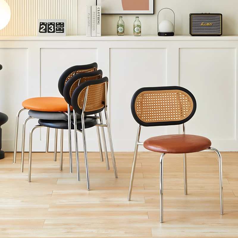 Vintage Rattan-Style Dining Chair for Home Use, Thickened Iron Art Backrest Chair, Trendy Homestay Leisure Retro French Dining Table Chair Vintage Rattan-Style Dining Chair for Home Use, Thickened Iron Art Backrest Chair, Trendy Homestay Leisure Retro French Dining Table Chair