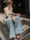 Qingxi Qin ◆ Vintage Washed Distressed Jeans for Women, Summer Style, High-Waisted, Slimming, Versatile, Casual Straight-Leg Wide-Leg Pants.