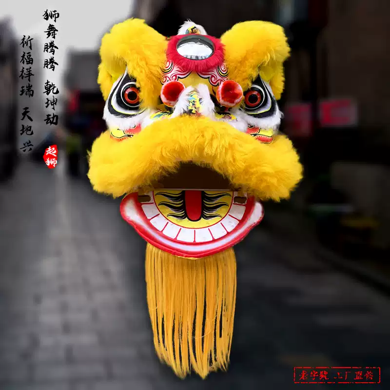 可眨眼羊毛小獅子兒童舞獅子頭擺件小孩表演演出獅頭塑料醒獅