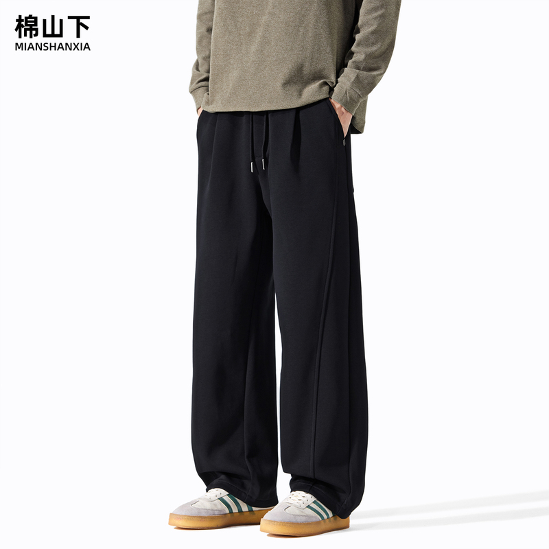 Cotton Mountain Black Scimitar Sweatpants for Men, Loose Straight Wide-Leg, Plus Size, Elastic Waist, Casual Pants, New Autumn Style Cotton Mountain Black Scimitar Sweatpants for Men, Loose Straight Wide-Leg, Plus Size, Elastic Waist, Casual Pants, New Autumn Style