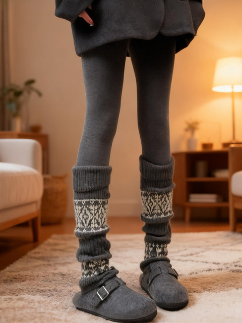 Fir Island Socks, Slouch Socks Paired with Birkenstock Shoes, Thickened and Warm Knit Gray Leg Warmers for Autumn and Winter, Women's Leg Warmers Paired with Snow Boots