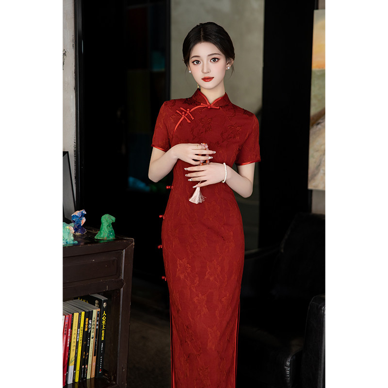 open lace back dress Vintage Floral Red Silk Qipao Cheongsam main image 1