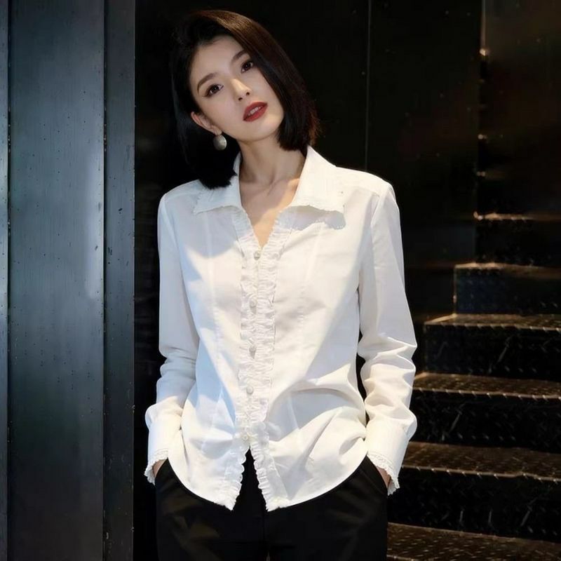 26 Autumn/Winter Simple Commuting Style Black Lace Patchwork Shirt for Women, High-End Long Sleeve Chic Waist-Cinching Slimming Top 26 Autumn/Winter Simple Commuting Style Black Lace Patchwork Shirt for Women, High-End Long Sleeve Chic Waist-Cinching Slimming Top