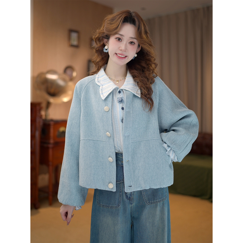 Jiangzhizhi【Bamboo Garden Outside the Courtyard】Lazy Style Solid Color Short Jacket Women's Autumn Design Loose Jacket Top Jiangzhizhi【Bamboo Garden Outside the Courtyard】Lazy Style Solid Color Short Jacket Women's Autumn Design Loose Jacket Top