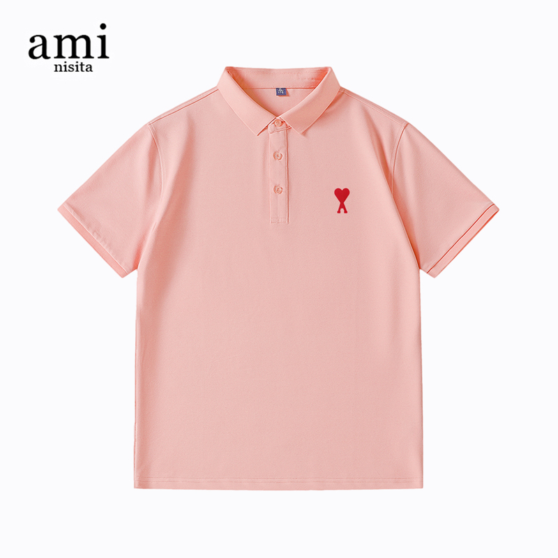 Ami Nisita Official Pink Polo Shirt for Men and Women, Summer Loose Casual Fashion Versatile Lapel T-Shirt for Couples