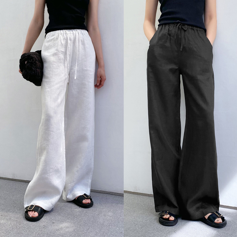 100% Hemp Normcore Old Money Style Extended Linen Straight Wide Leg Pants for Tall Women, Loose, Lazy, Floor-Length and Cool