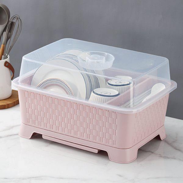 Kitchen drain cupboard with cover tableware and dish storage rack for household countertop multi-functional storage box for bowls and chopsticks