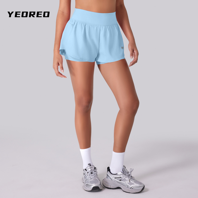 Yeoreo High-Waisted Double-Layer Anti-Exposure Sports Shorts, Lightweight, Quick-Drying, with Invisible Pockets, for Running, Fitness, Yoga, Summer Yeoreo High-Waisted Double-Layer Anti-Exposure Sports Shorts, Lightweight, Quick-Drying, with Invisible Pockets, for Running, Fitness, Yoga, Summer
