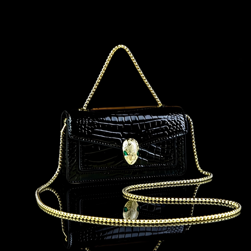 Yeyue Genuine Leather Glossy Accordion Bag, Light Luxury Patent Leather Small Square Bag, Crocodile Pattern Snake Head Handbag, Women's Shoulder Bag, Crossbody Bag Yeyue Genuine Leather Glossy Accordion Bag, Light Luxury Patent Leather Small Square Bag, Crocodile Pattern Snake Head Handbag, Women's Shoulder Bag, Crossbody Bag