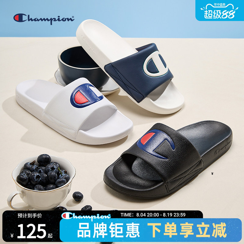 Champion Couple Slippers 2025 Summer New Style Slip-On Beach Shoes Color-Blocking Half Slippers Slide C