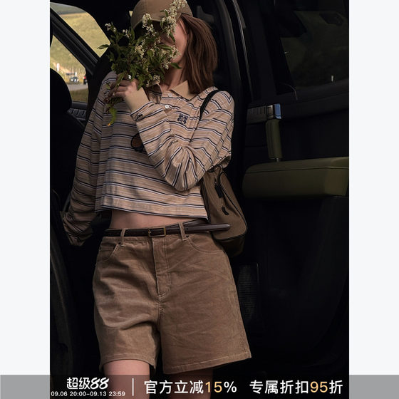 RHER STUDIO 复古美拉德系显瘦百搭宽松阔腿休闲高腰短裤女K6233