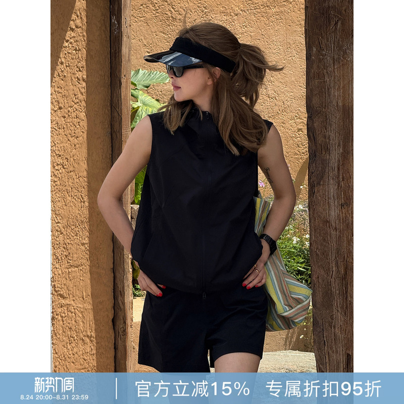 Rher Studio "Mountain Style Vest" Spring/Summer American Retro Hooded Lightweight Versatile Sun Protection Jacket V6018