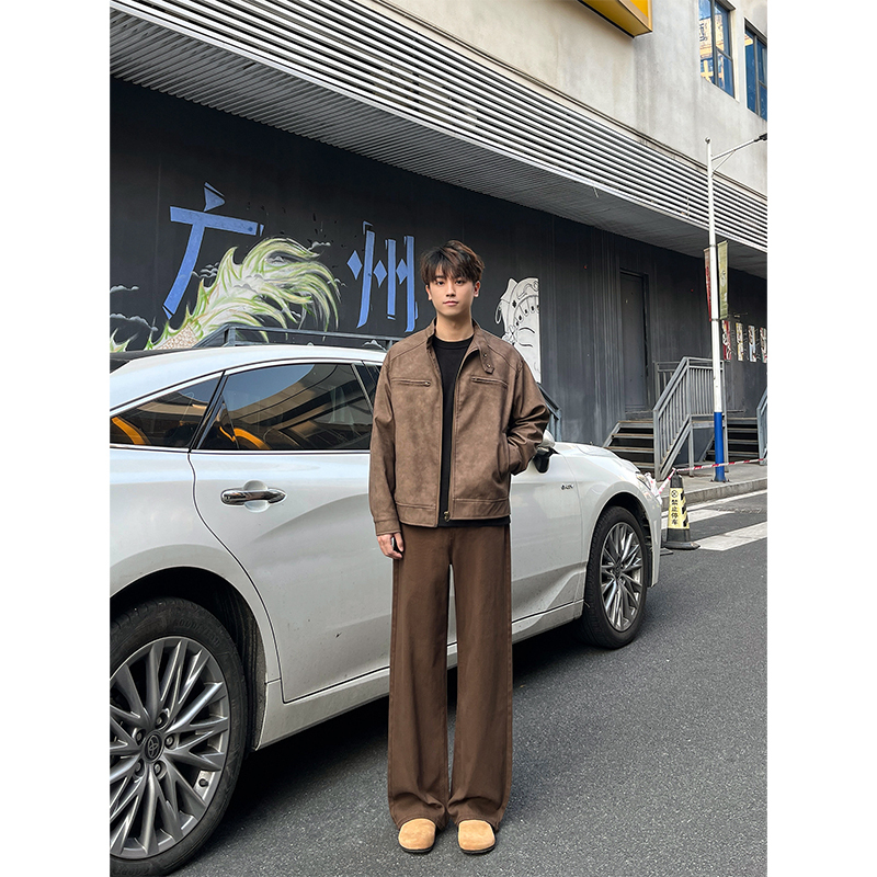Fyff American-Style Coffee-Colored Straight Loose Jeans for Men and Women, Autumn and Winter, Melard Slimming Wide-Leg High-Street Casual Pants