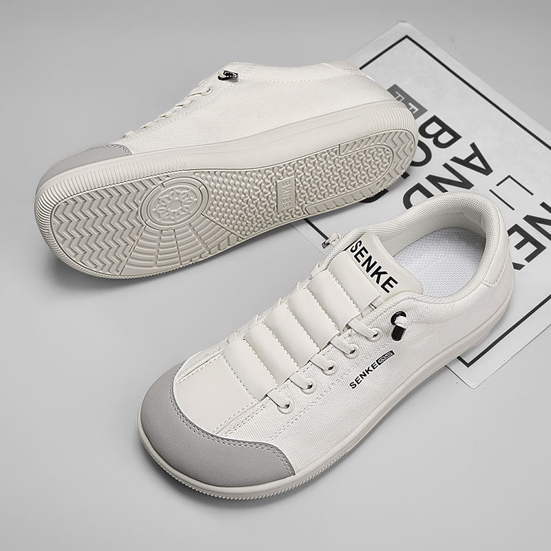 Men's Summer Breathable Slip-On Canvas Shoes, New Wide-Fit Casual White Shoes, Wide-Toe Barefoot Shoes