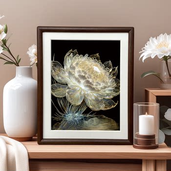 New chinese-style solid wood ornaments light and shadow water lily bronze sculpture painting