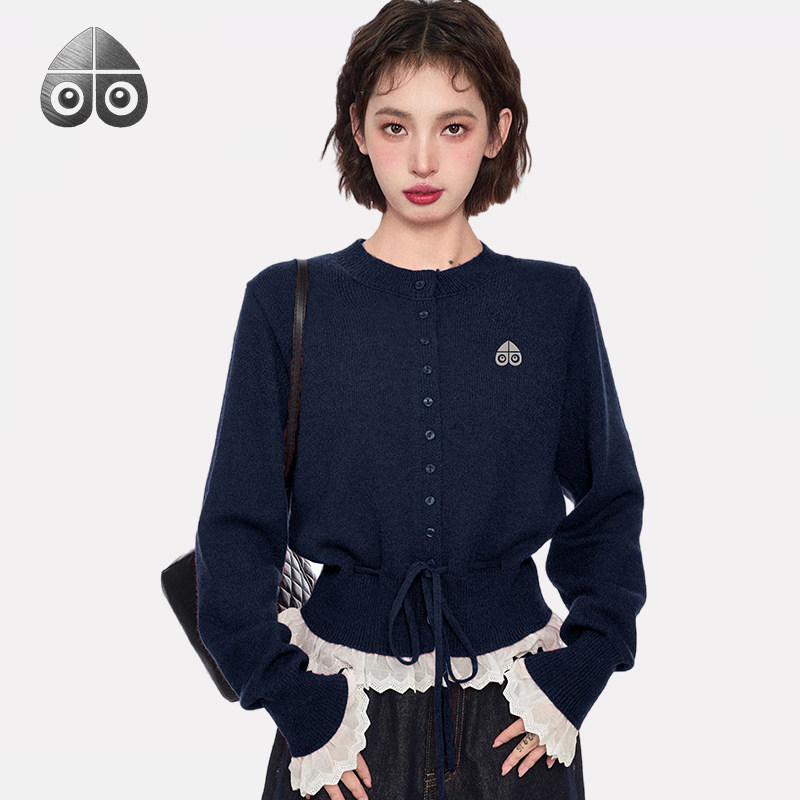 เสื้อสเวตเตอร์ถักสั้น ลายกรรไกรมูสคุงฟู สำหรับผู้หญิง ฤดูใบไม้ผลิและฤดูใบไม้ร่วง แบบเย็บปะ ทรงเข้าเอว เสื้อแจ็กเก็ตคาร์ดิแกน