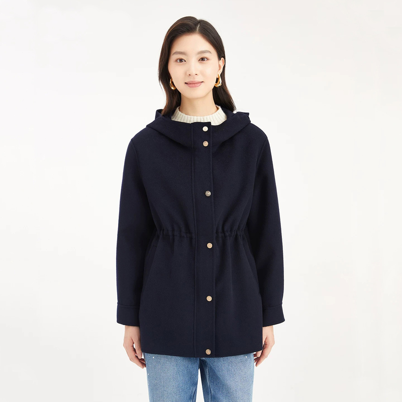 Kela Mall's Same Style 2025 Autumn and Winter New Versatile Drawstring Waist Hooded Cotton Woolen Coat for Women Kela Mall's Same Style 2025 Autumn and Winter New Versatile Drawstring Waist Hooded Cotton Woolen Coat for Women