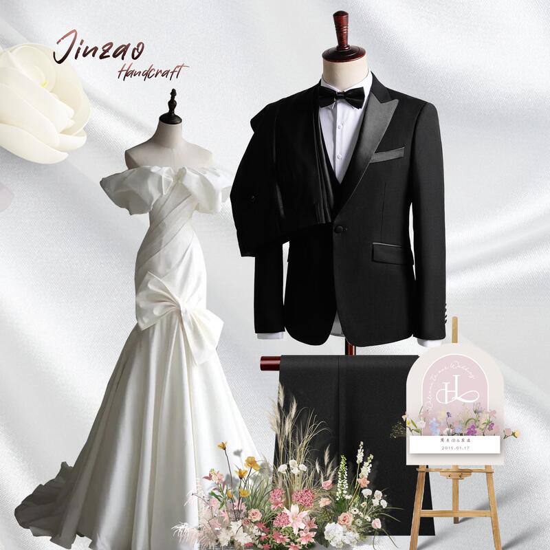 Jinzao Jinzao Tuxedo Peak Lapel Groom Suit Banquet Art Exam Groomsmen Outfit Formal Wear Men's Slim Fit Wedding