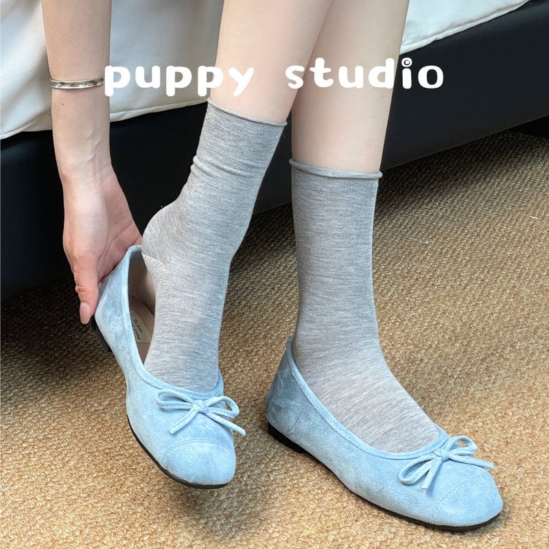 Gray Socks for Women, Summer Thin Mid-Calf Socks, Modal Seamless Rolled Edge White Breathable Slouch Socks, Long Socks for Summer