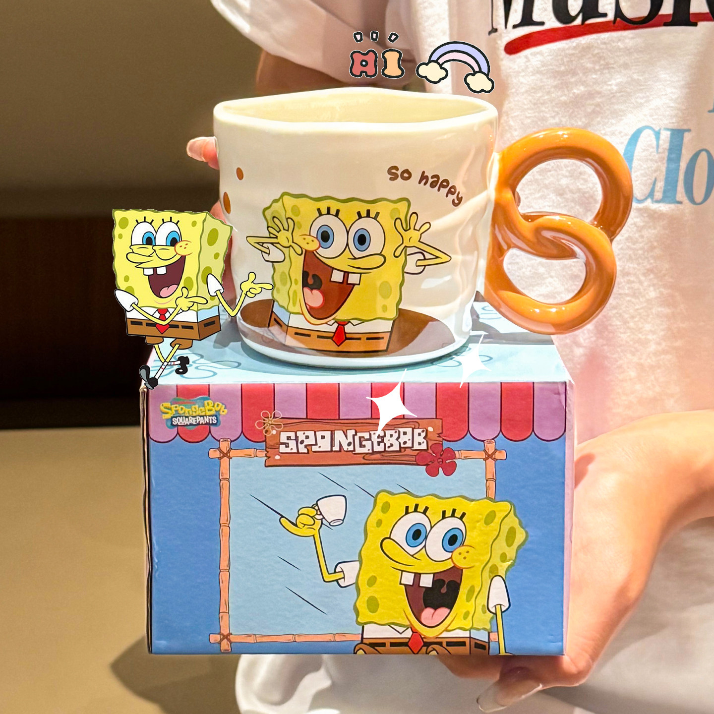 Подлинная керамическая кружка Spongebob бытовая 2025 новая высококачественная офисная кофейная чашка для офисных работников
