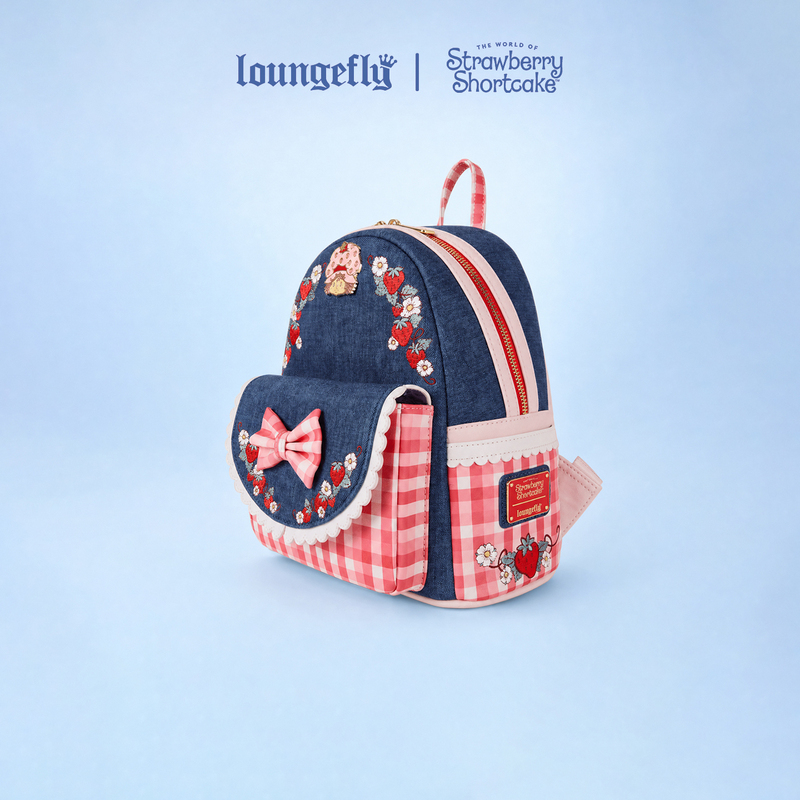 Lf X Strawberry Sweetheart Collaboration Backpack Women's Denim Pink Plaid Sweet Mini Backpack 2026 New Model Lf X Strawberry Sweetheart Collaboration Backpack Women's Denim Pink Plaid Sweet Mini Backpack 2026 New Model