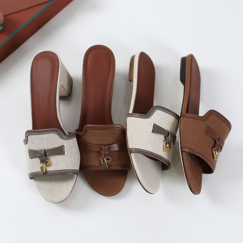 Made in Guangdong! Lp's New Summer Style Retro Open-Toe Chunky Heel Slip-On Sandals for Women, Vintage Flat Sandals