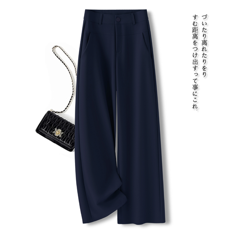 Navy Blue Suit-Style Narrow Wide-Leg Pants for Women, Autumn 2026 New Style, Drapey Texture, Loose High-Waisted Straight Pants Navy Blue Suit-Style Narrow Wide-Leg Pants for Women, Autumn 2026 New Style, Drapey Texture, Loose High-Waisted Straight Pants