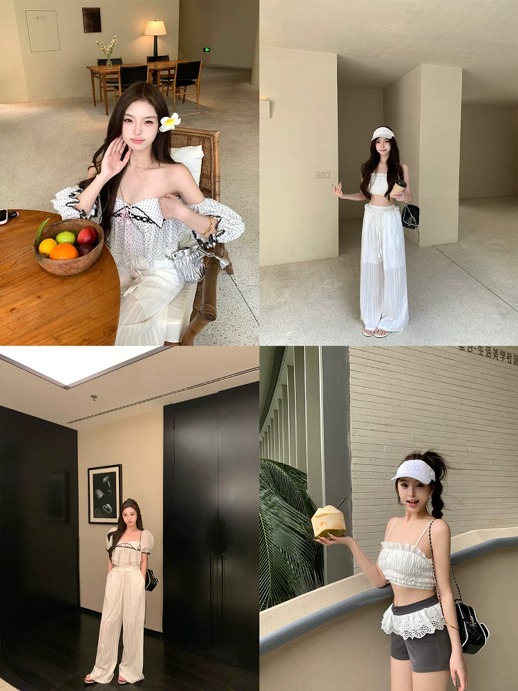 Oyff Fanlai [Балерина] Sexy Girl White Vest Women's Outer Wear Wide Leg Pants Suit
