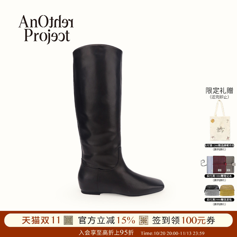 【New Product】Another Project Thalia Square-Toe Cowhide Knee-High Boots with Hidden Heel Increase
