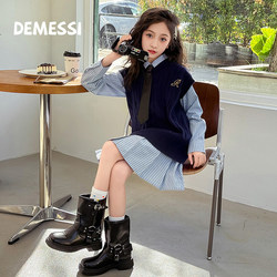Korean Demessi Girls Dress Spring & Fall 2025 New Suit Skirt Girls Big Children Preppy Style Autumn Clothing