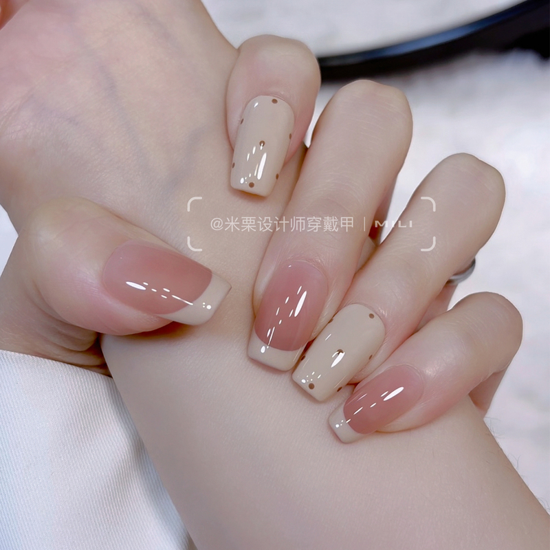 Cookies】Handmade Wearable Nails 2026 New Popular Nail Art Spring Style Polka Dot French Style Short and Long Lengths