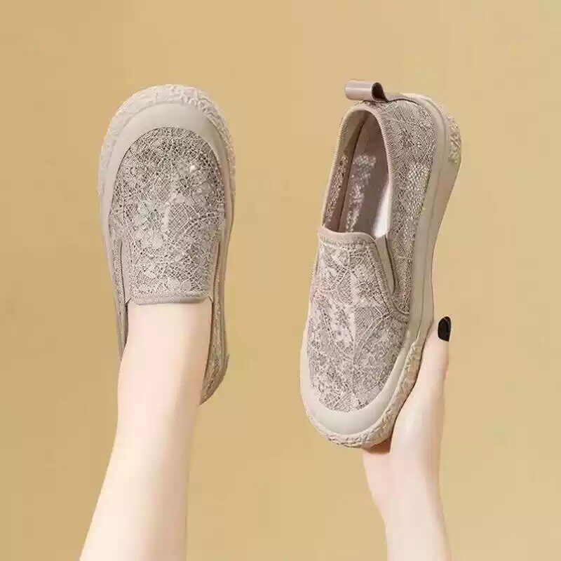 2026年春新スタイル 古北京布靴 レディース メッシュ カジュアル ファッション フィッシャーマンシューズ 通気性 滑り止め 厚底 スリッポンシューズ