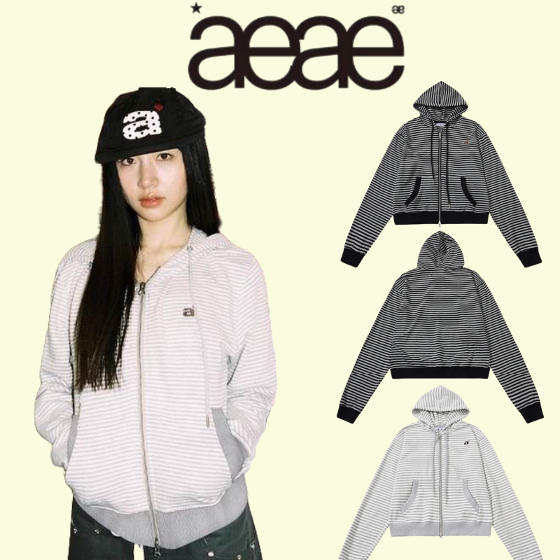 [Official Authentic Product] Korean Aeae Striped Hooded Sweatshirt Zipper Cardigan Casual Thin Style 2025 Autumn/Winter New Model