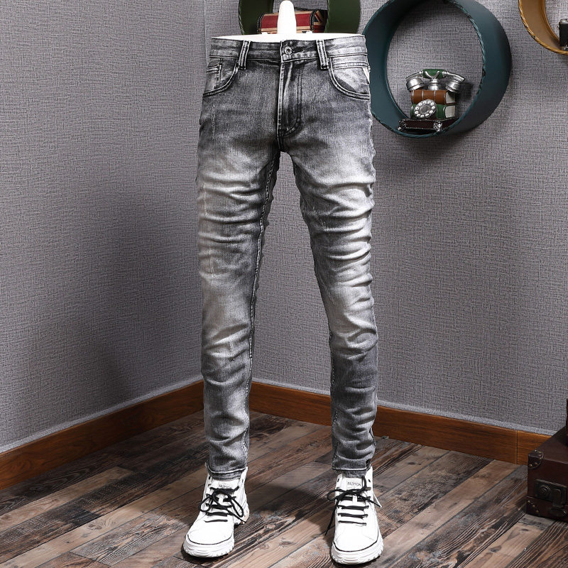 Spring and Autumn Style European and American Retro Men's Jeans, Slim Fit, Stretchy, Low-Waisted Spring and Autumn Style European and American Retro Men's Jeans, Slim Fit, Stretchy, Low-Waisted