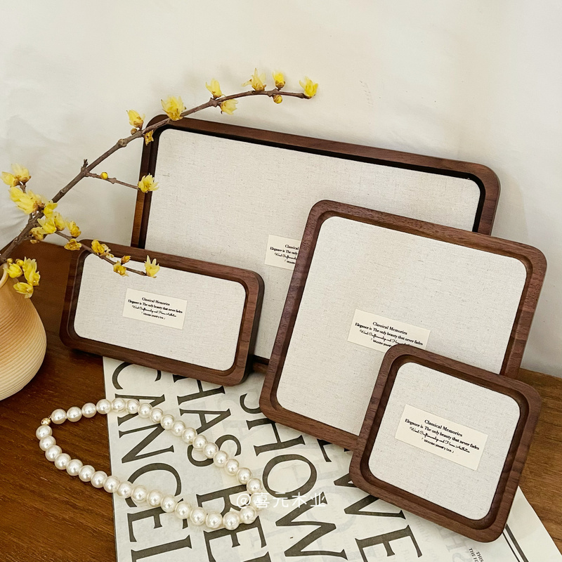 Solid Wood Jewelry Tray Walnut Tray Jewelry Ring Necklace Display Tray Display Stand Photo Props Linen