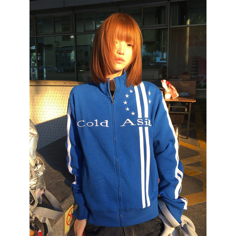 American-Style Street Stand-Collar Jacket for Women, New Spring Embroidered Short Sweatshirt Cardigan, Y2K Light Asian Style Top