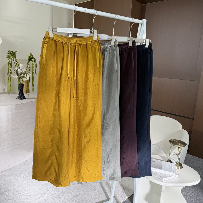 7.15 Special Offer Lly-6869 Korean Style Drawstring Elastic Waist Cool Draped Acetate Straight Pants
